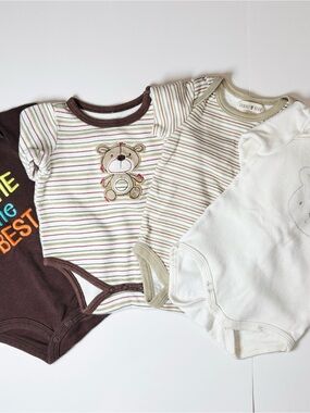 Earthtones & Bear Baby Bodysuits Lot of 4 Retro Style 3M